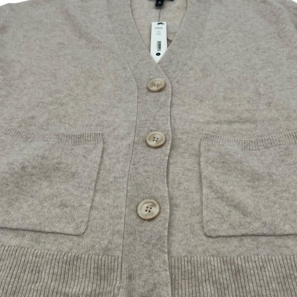 AQUA Cashmere V Neck Cardigan Sweater –‎ Medium – Luxuriously Soft in Oatmeal - Picture 3 of 9